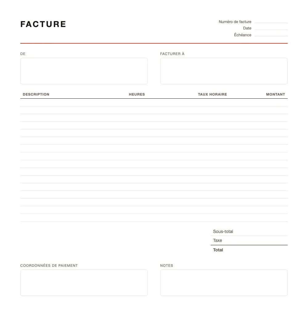 Facture horaire : modèle de facture