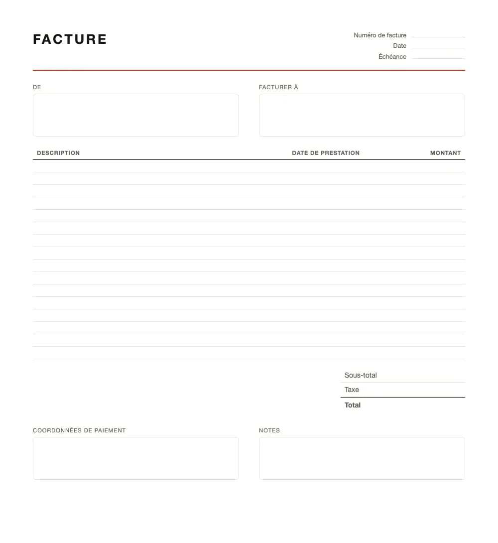 Facture de prestation : modèle de facture