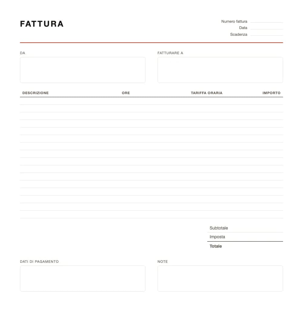 Fattura a ore: modello fattura