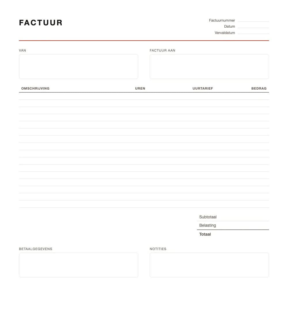 Factuur voorbeeld: Urenfactuur
