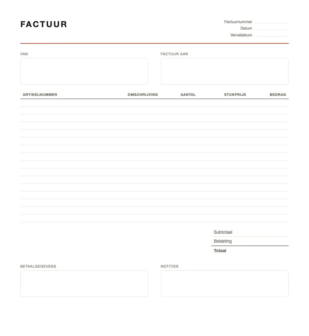 Factuur voorbeeld: Artikelfactuur