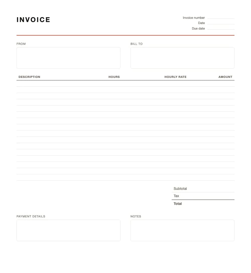 Hourly invoice template