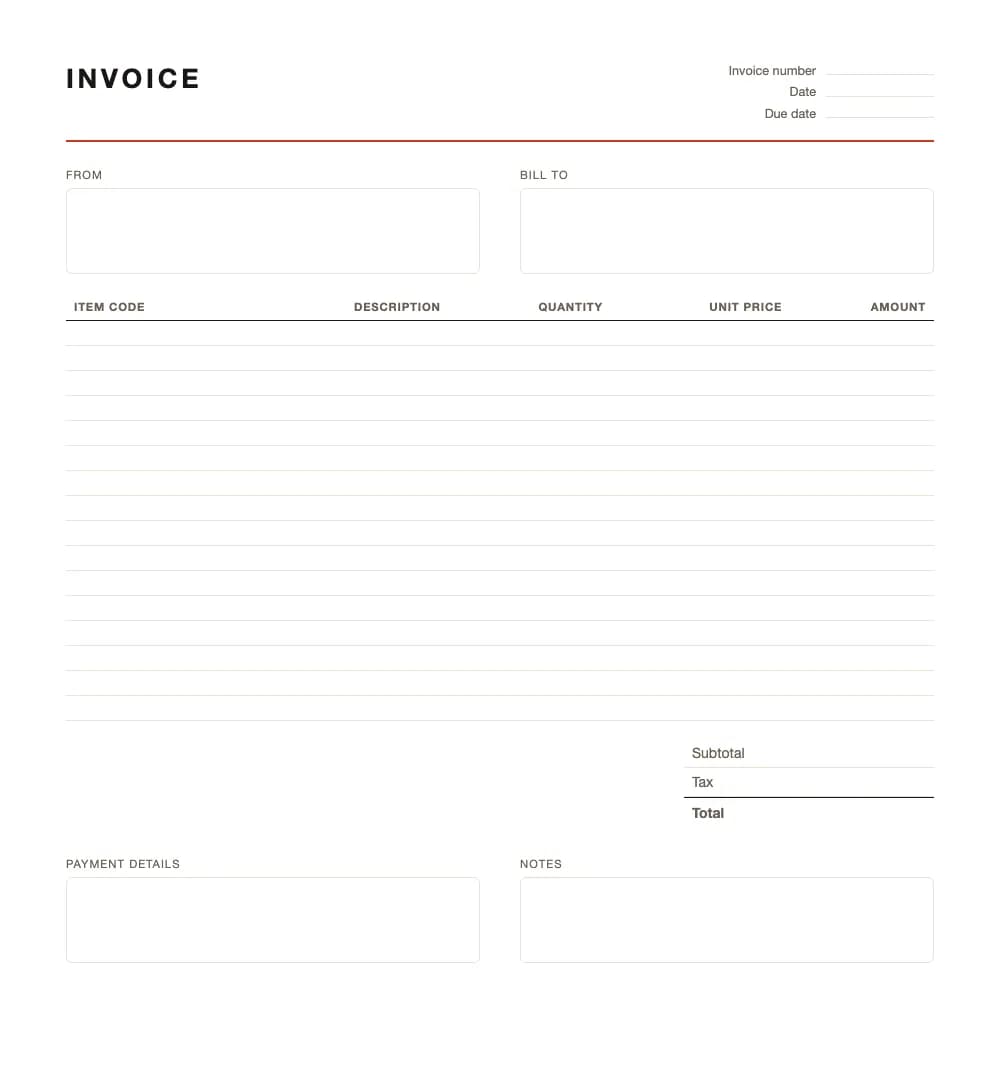 Itemised invoice template