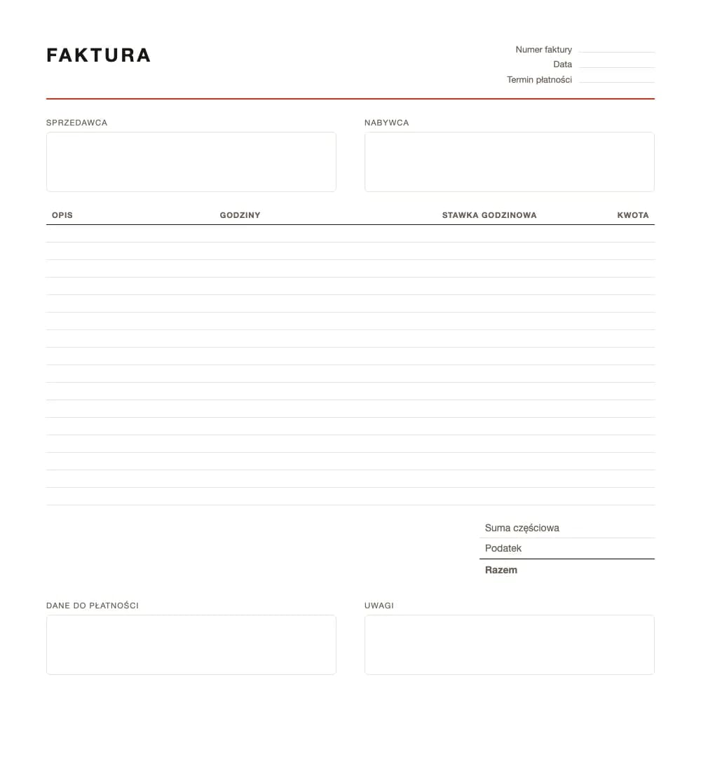 Faktura godzinowa: wzór faktury