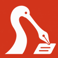 Spoonbill logo — a pink spoonbill bird writing with its bill